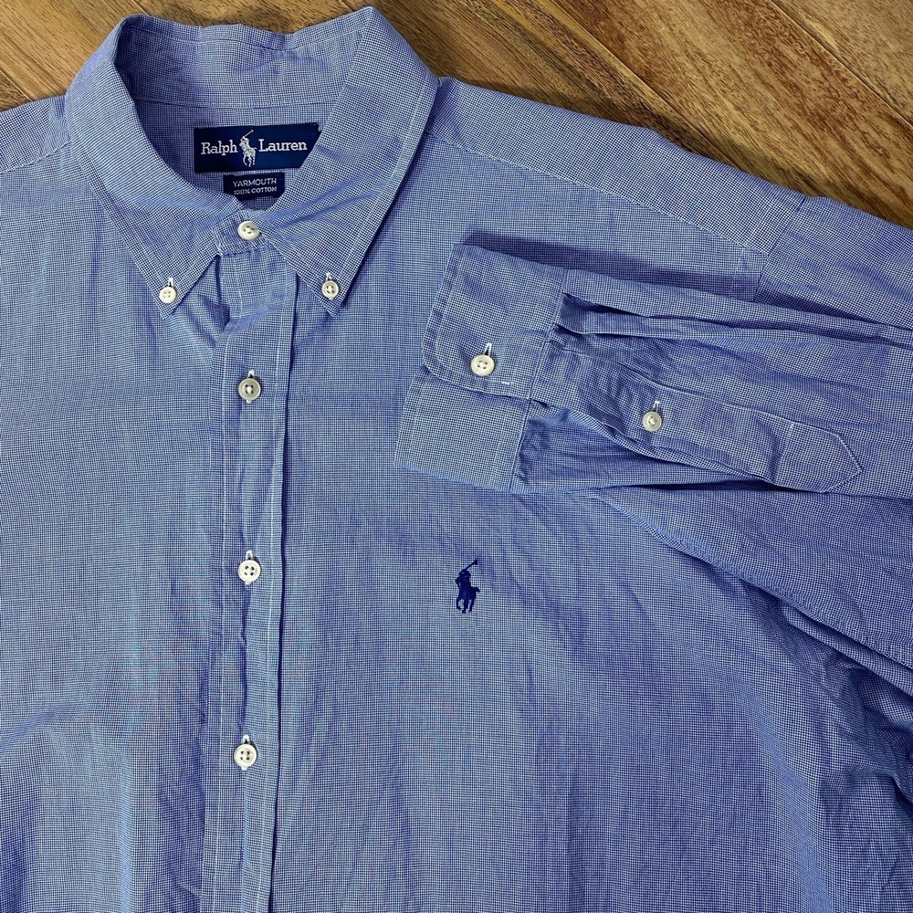 Ralph Lauren Mens 17-34 Yarmouth Button Down Shirt Blue Houndstooth